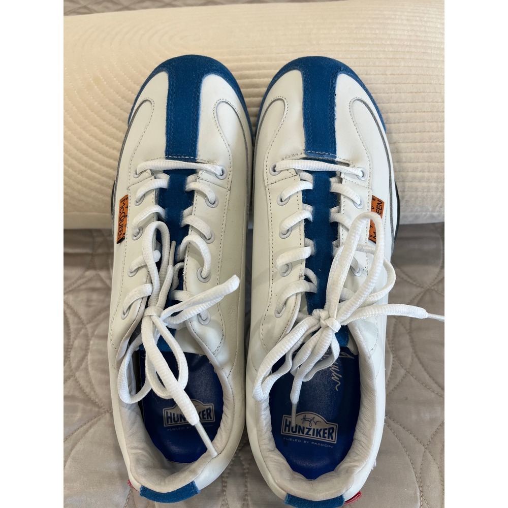 Hunziker Steve McQueen Driving Shoes Men Size 8 White Blue Le Mans Sneaker